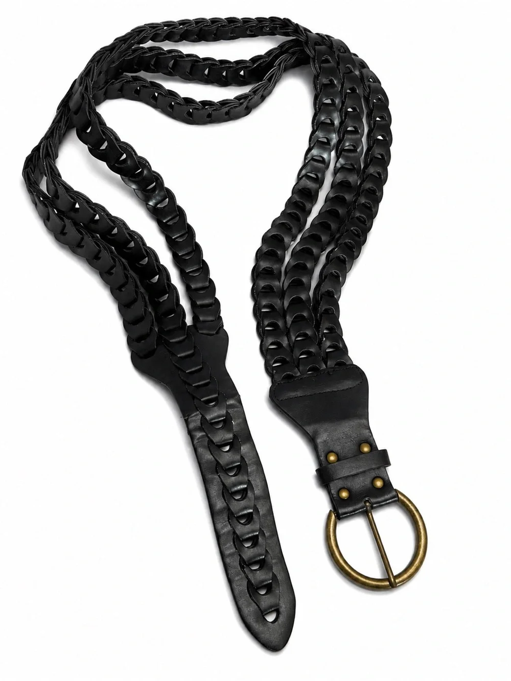 Black Triple Braided Waist Belt XL 48” Faux Leather Bohemian Belt
